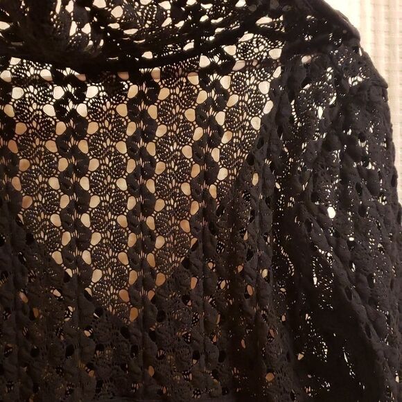 Soma sz L hooded hoodie black lace cover up shirt 3/4 sleeve cinch waist… - Picture 4 of 16